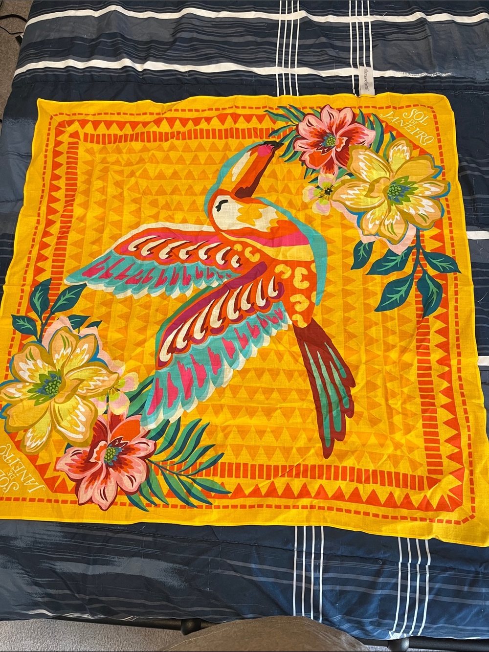 Sol De Janeiro Vibrant Tropical Bird Print Scarf - Yellow Background